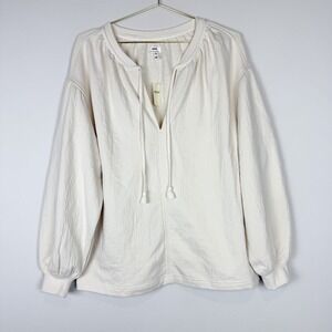 NWT Aerie Easy Street Sweatshirt Sz XXS Cream Textured Top Long Sleeve Pullover